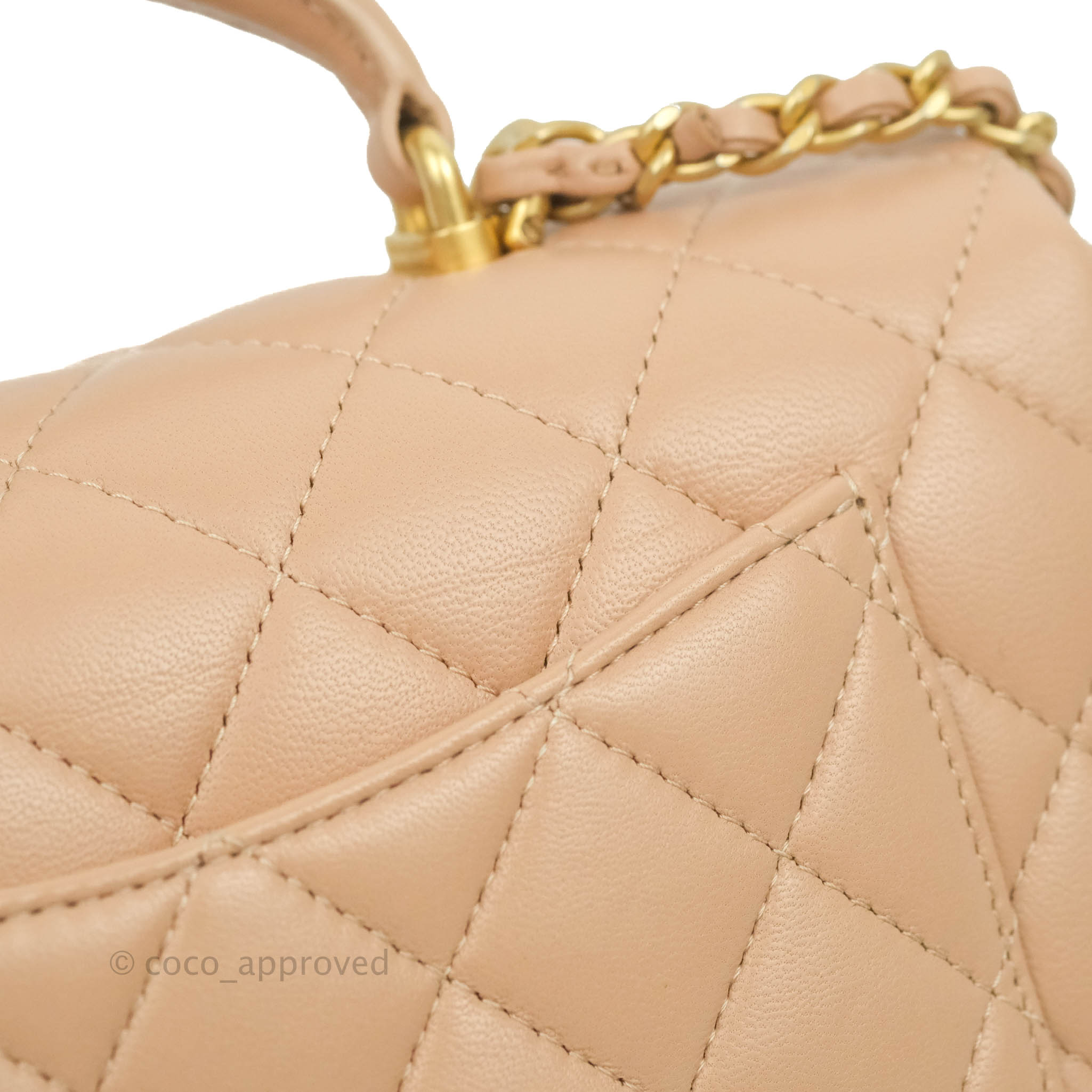 Chanel Top Handle Mini Rectangular Flap Bag Beige Lambskin Aged Gold H –  Coco Approved Studio