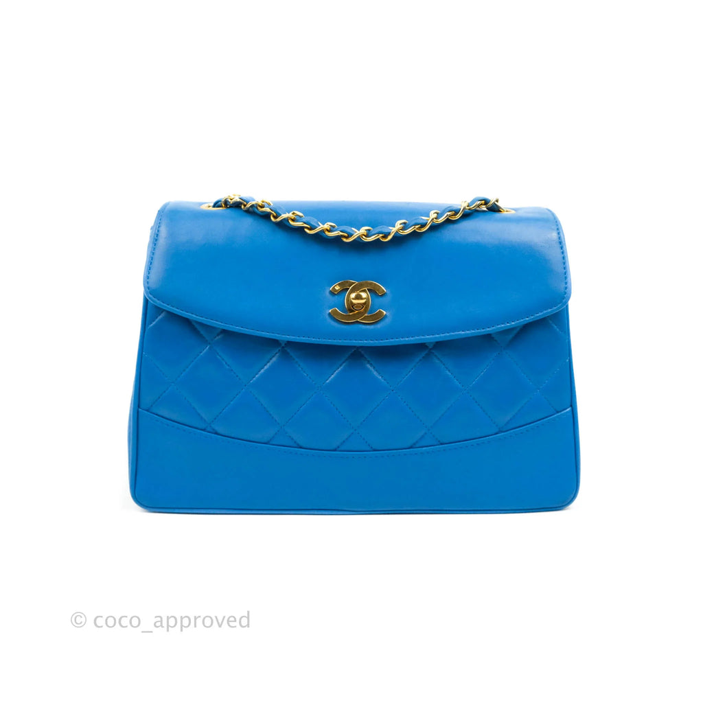 Chanel Vintage Trapezoid Flap Bag Blue Lambskin 24K Gold Hardware