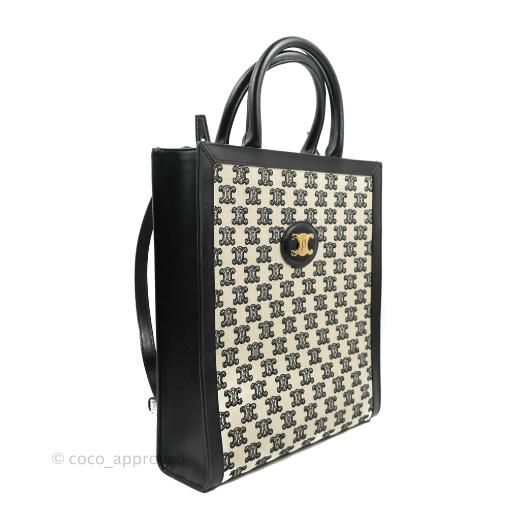 Celine Small Cabas Vertical Tote Triomphe Embroidery Black Textlie