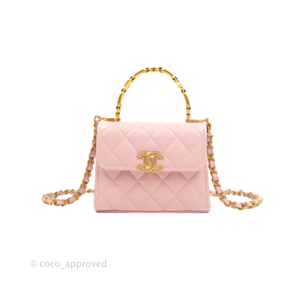 Chanel Mini Enamel Handle Clutch on Chain Pink Lambskin Gold Hardware 22B