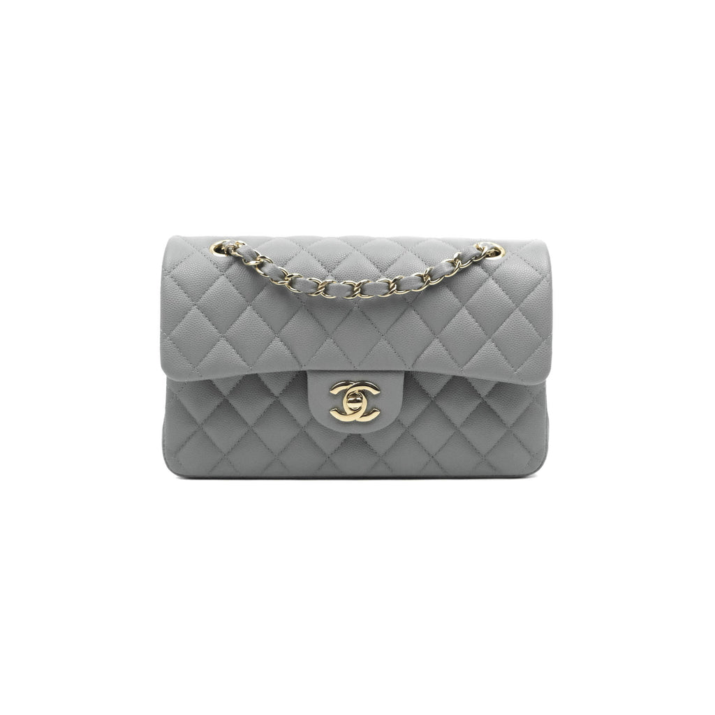 Chanel Small Classic Quilted Flap Grey Caviar Gold Hardware 20C