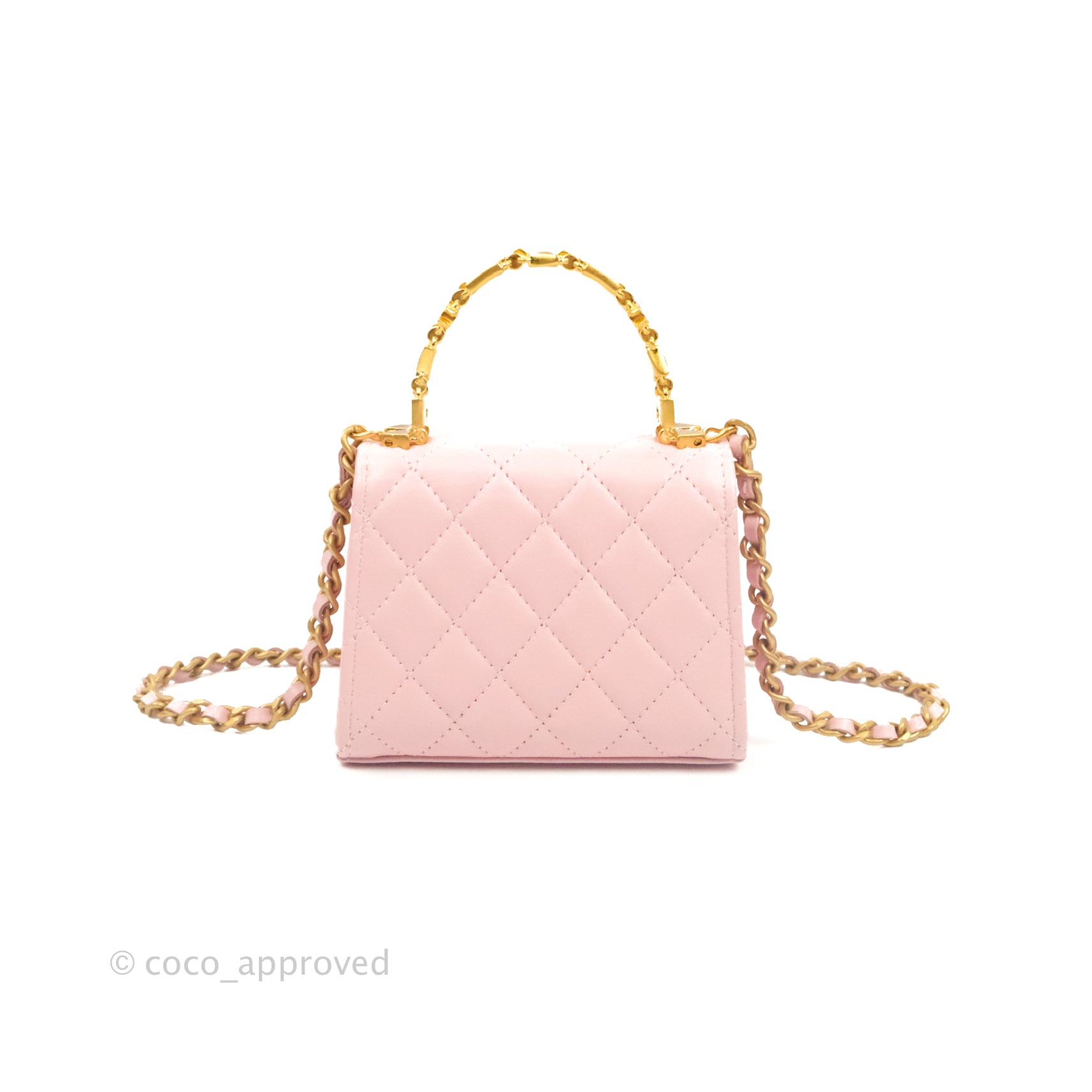 Clutch with chain - Lambskin & gold-tone metal, pink — Fashion