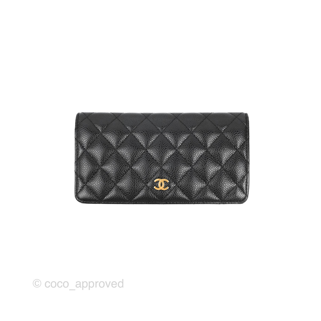 Chanel Quilted Yen Wallet Black Caviar Gold Hardware