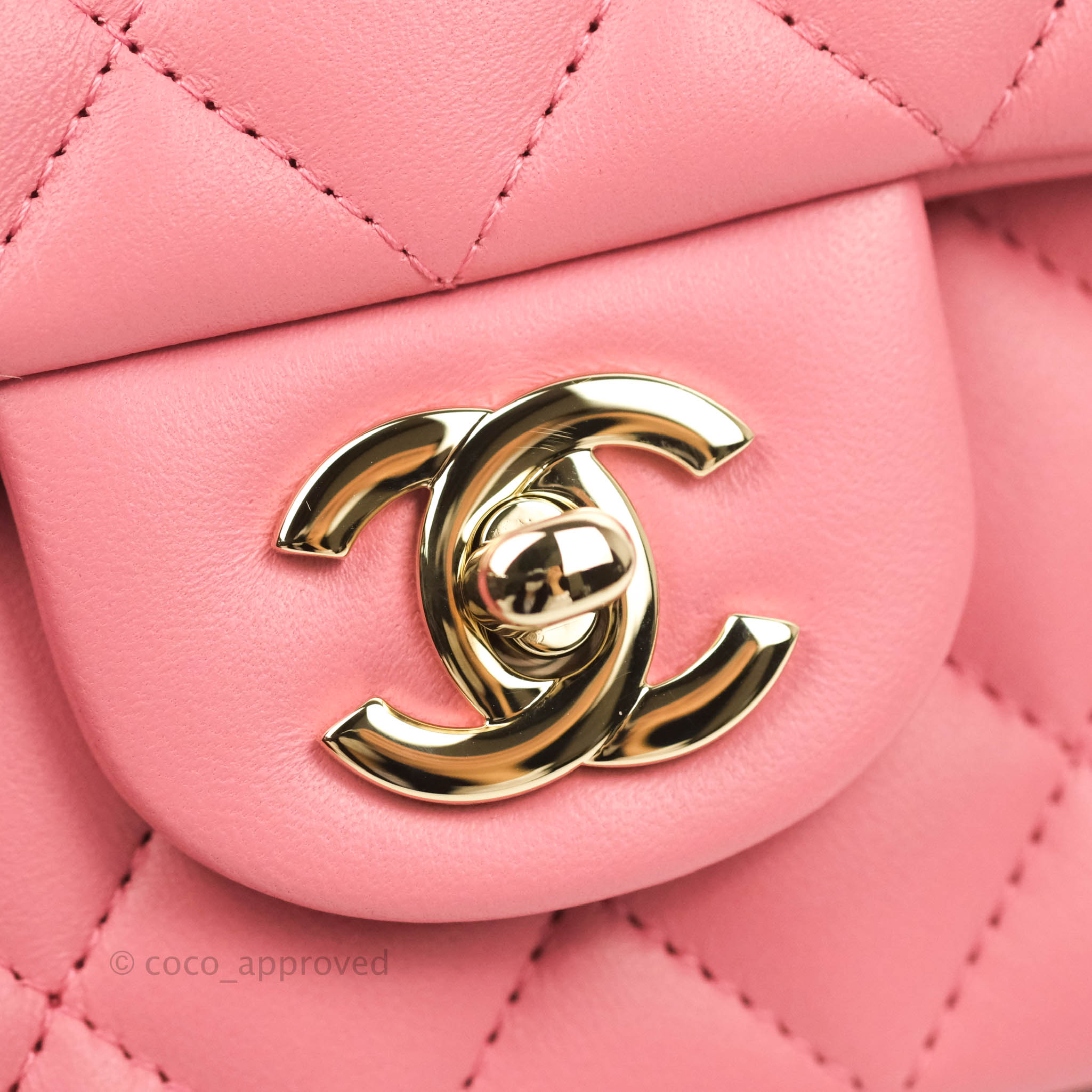 Chanel Top Handle Mini Rectangular Flap Bag Pink Lambskin Gold Hardwar –  Coco Approved Studio