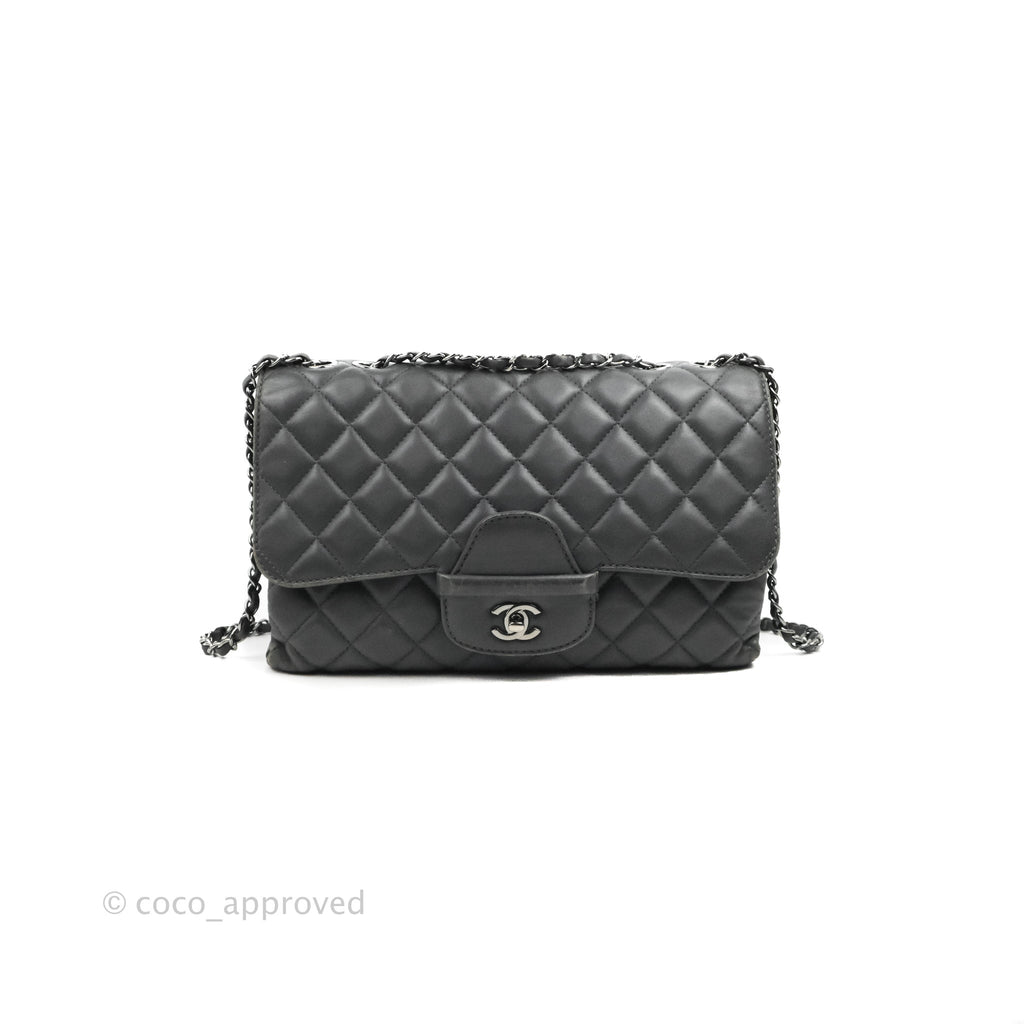 Chanel Quilted Jumbo Coco Loop Flap Dark Grey Lambskin Silver Hardware