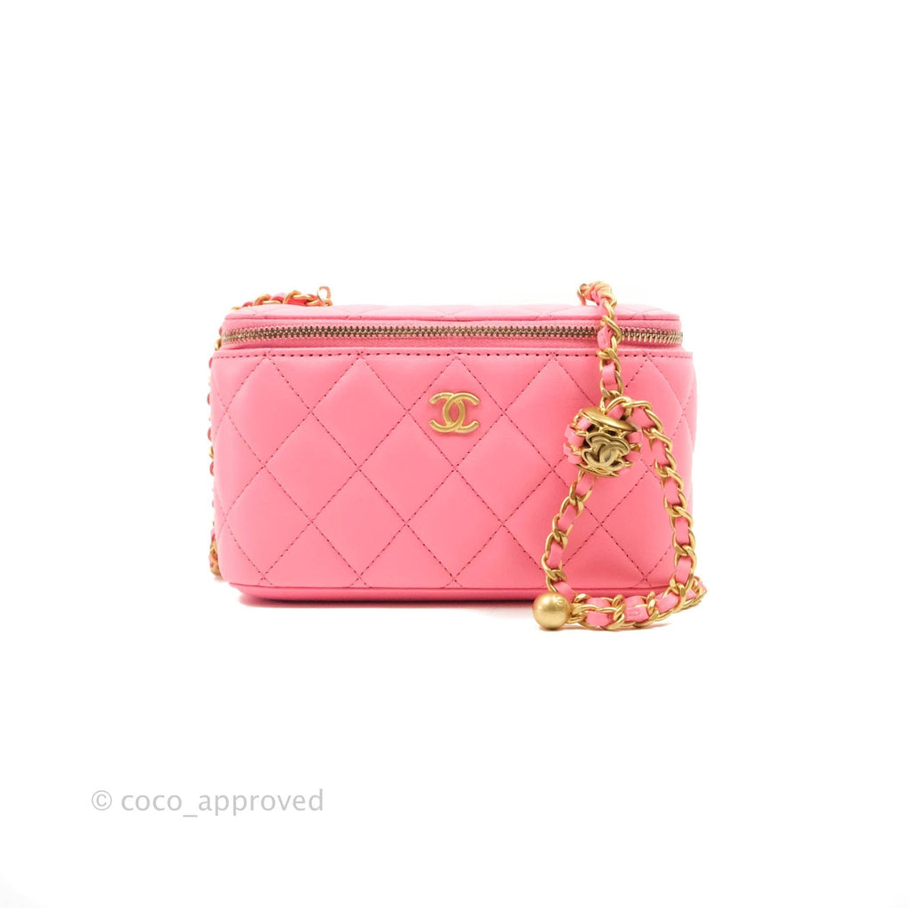 Chanel Vanity with Pearl Crush Chain Pink Lambskin Aged Gold Hardware