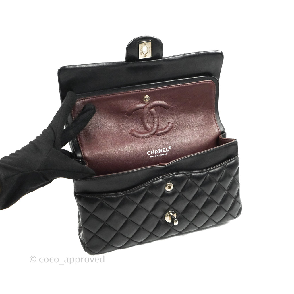 Chanel Classic M/L Medium Flap Quilted Black Lambskin Silver Hardware