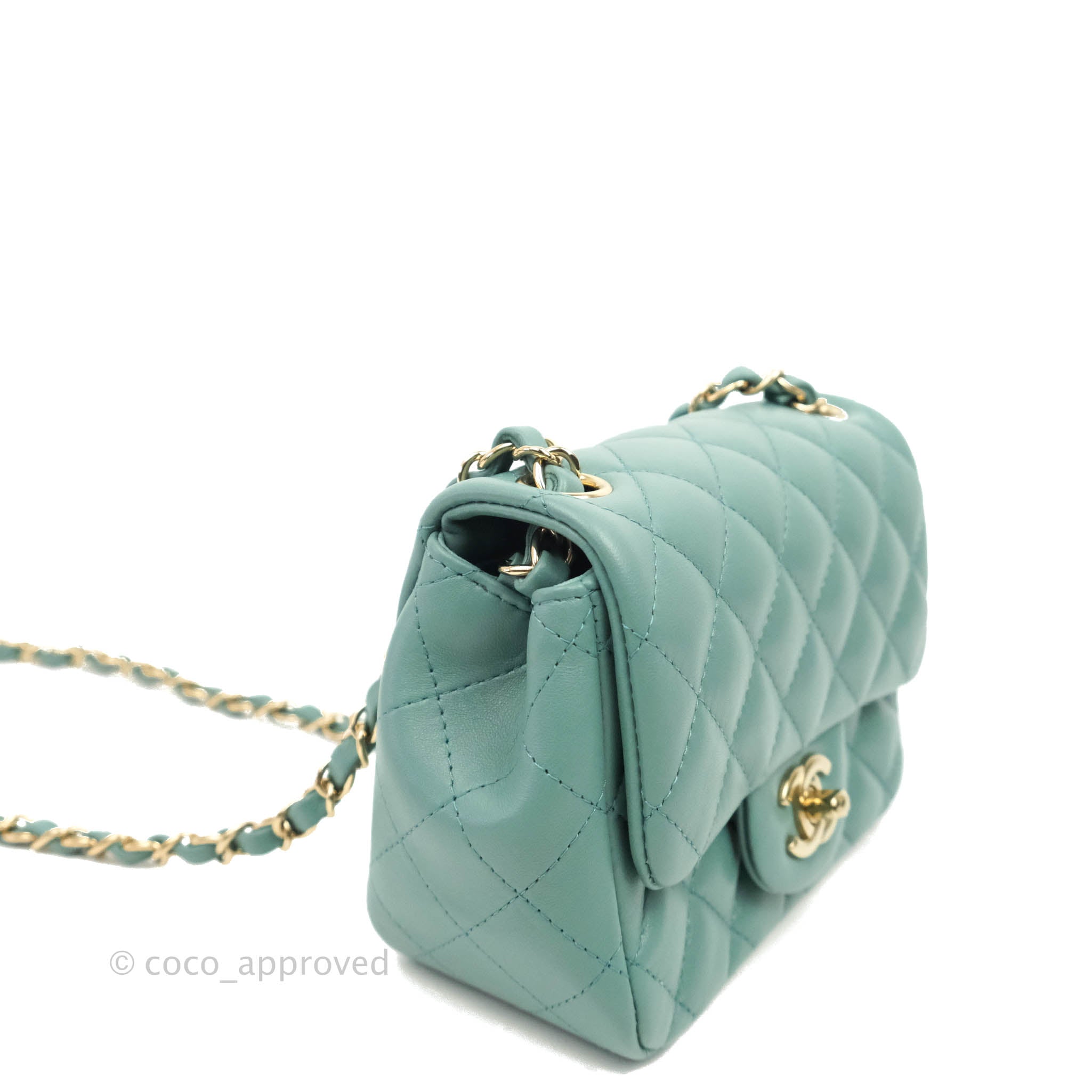 Chanel Mini Square Teal Green Lambskin Gold Hardware – Coco Approved Studio