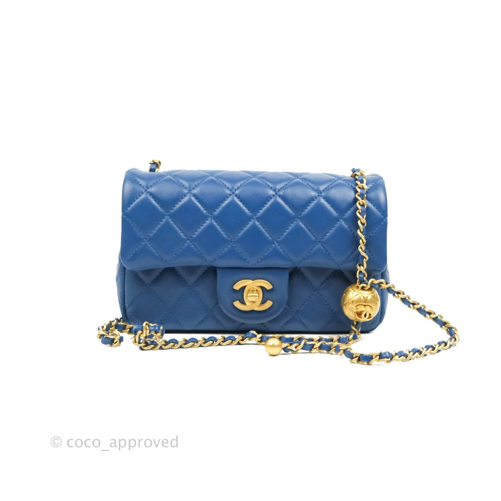 Chanel Mini Rectangular Pearl Crush Quilted Blue Lambskin Aged Gold Hardware
