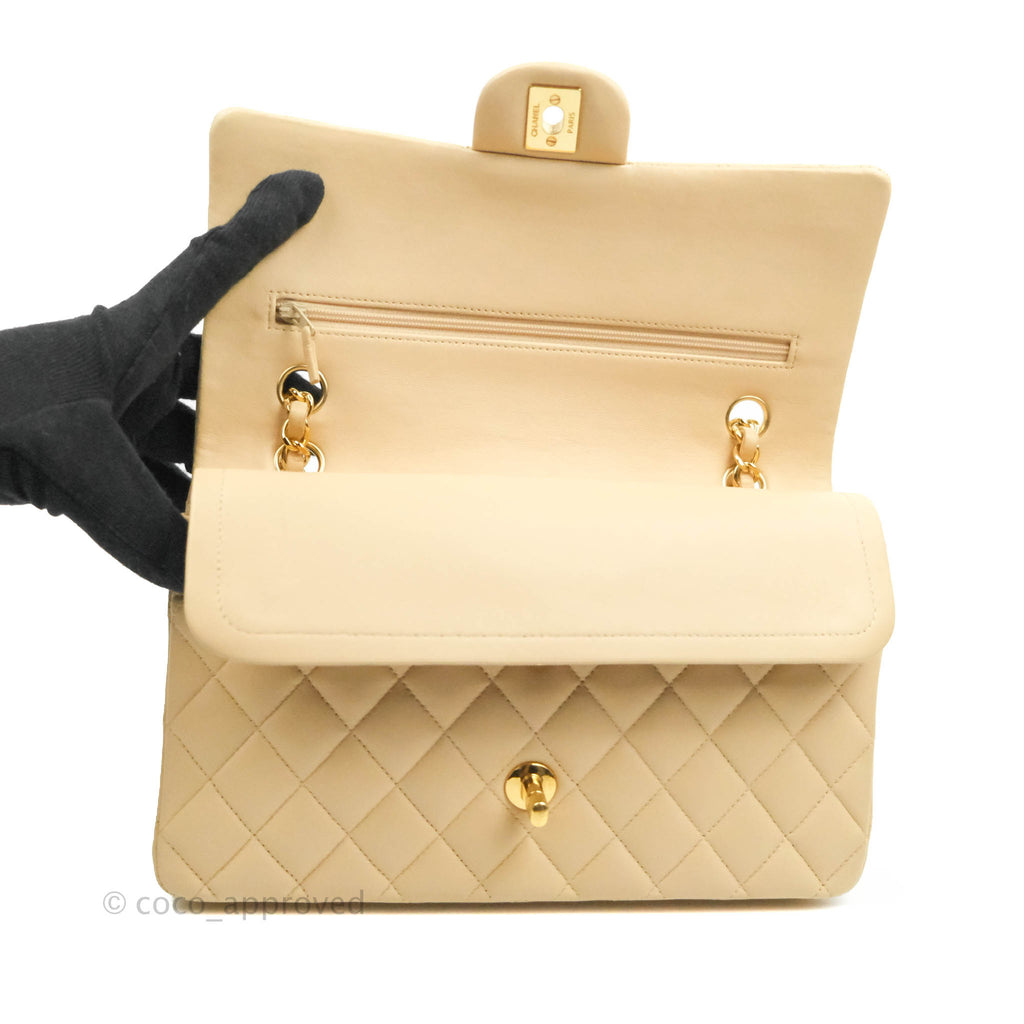 Chanel Classic M/L Medium Flap Quilted Beige Lambskin Gold Hardware
