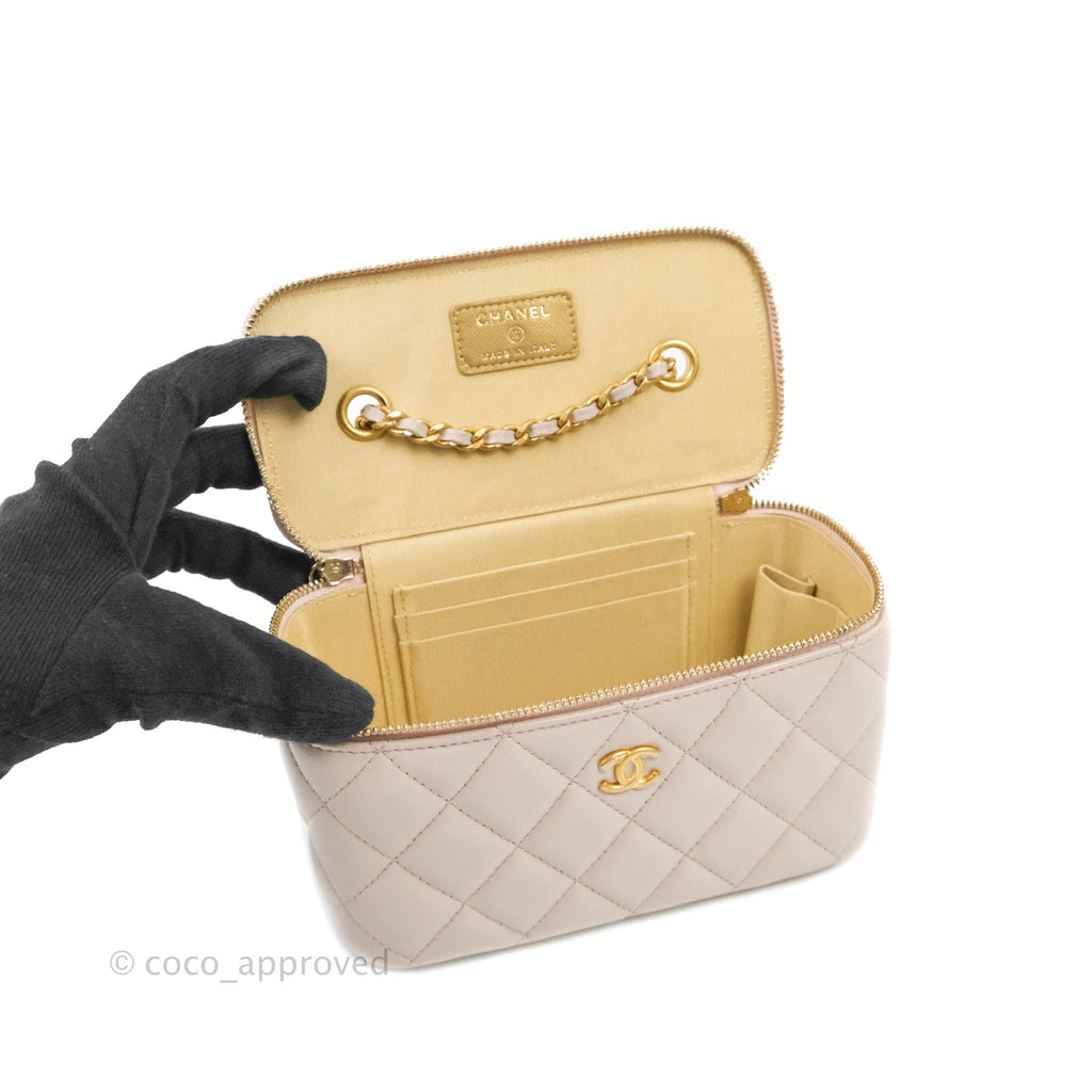 Chanel Pearl Crush Vanity With Chain Lilac Lambskin Aged Gold Hardware