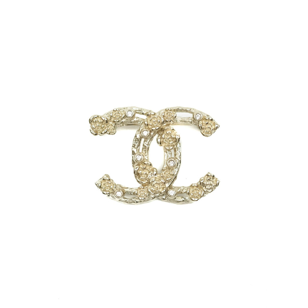 Chanel Camellia Crystal Brooch Gold Tone 22C