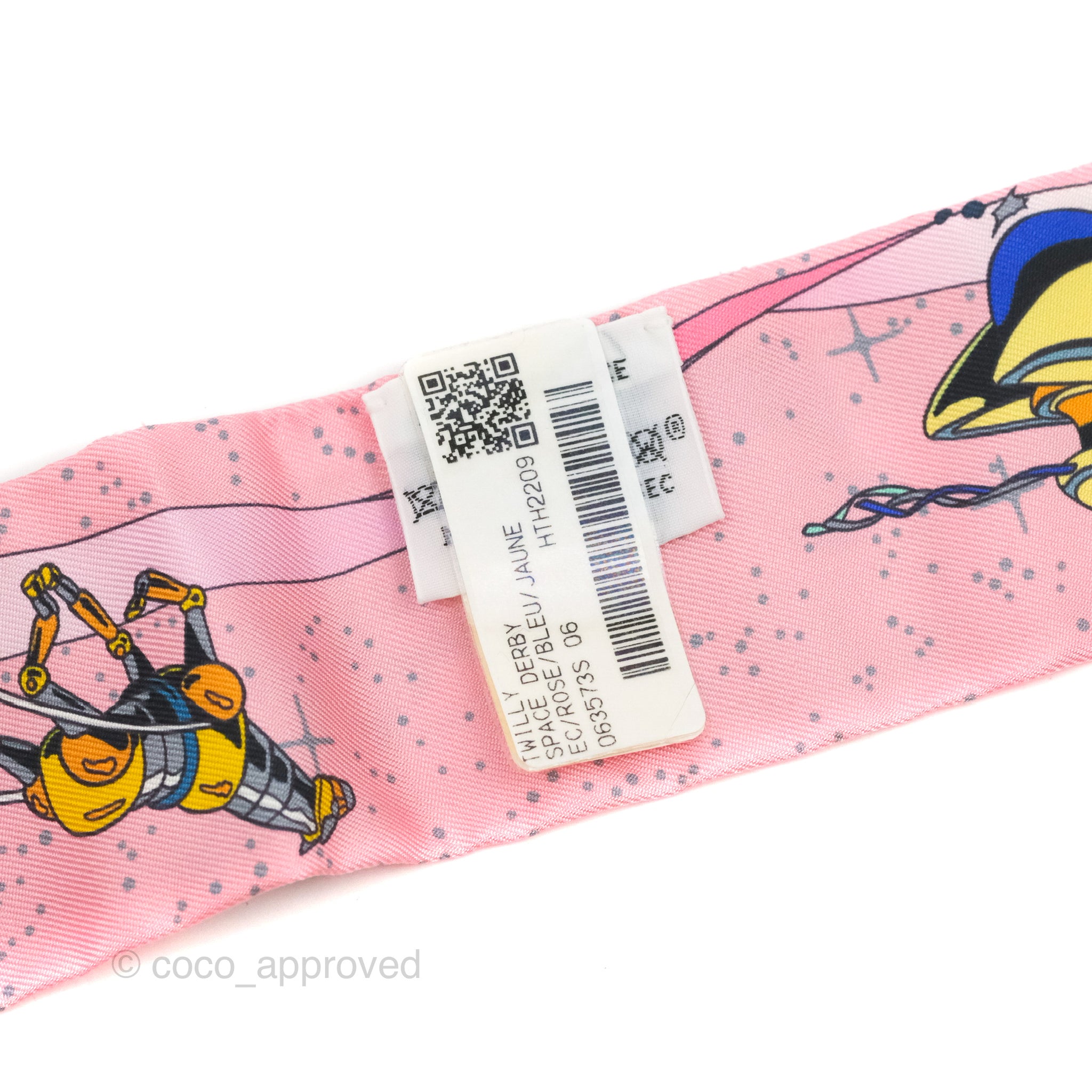 Hermes Space Derby Silk Twilly Rose/Bleu/Jaune – Coco Approved Studio