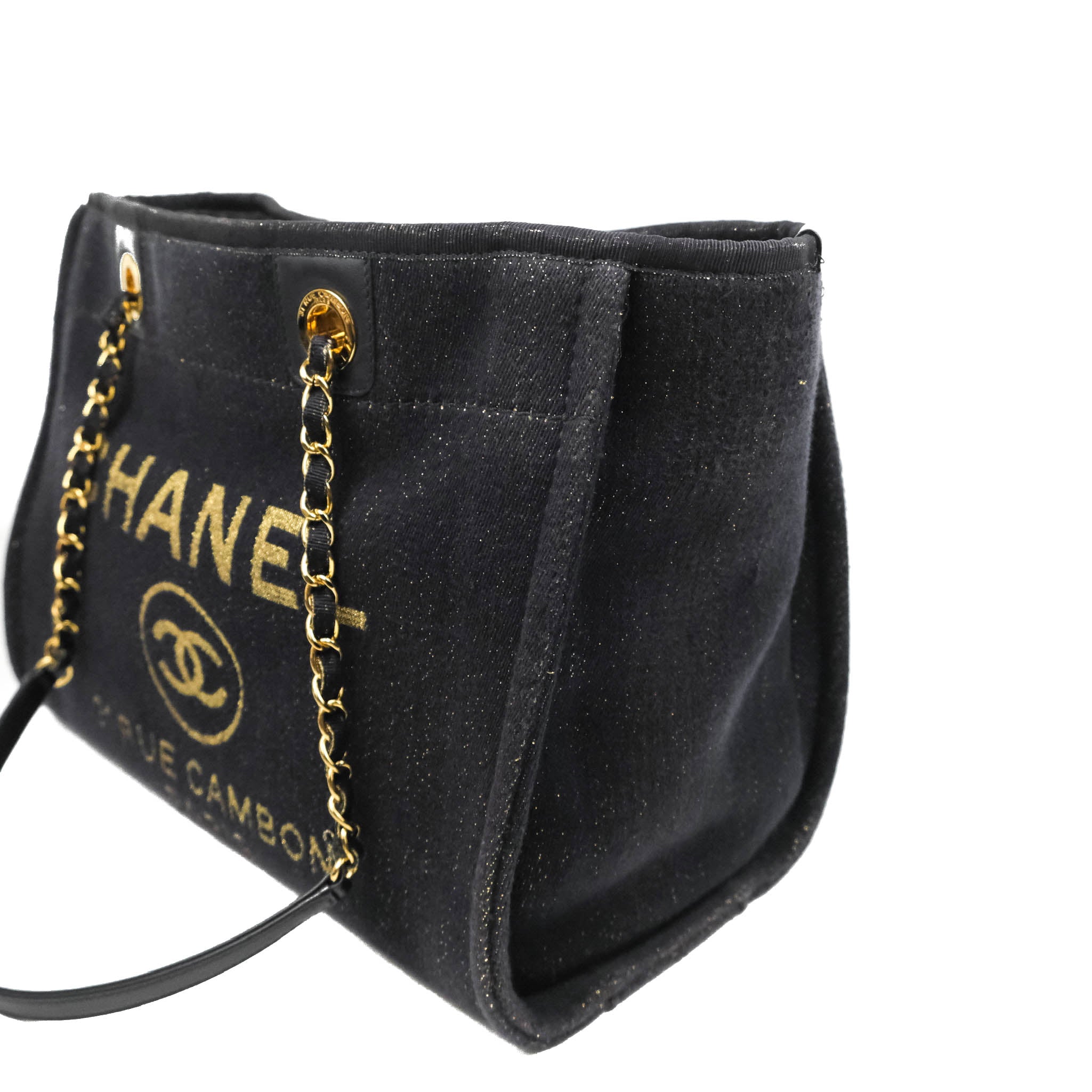 Chanel Medium Deauville Tote Navy Glitter Canvas Gold Hardware – Coco  Approved Studio