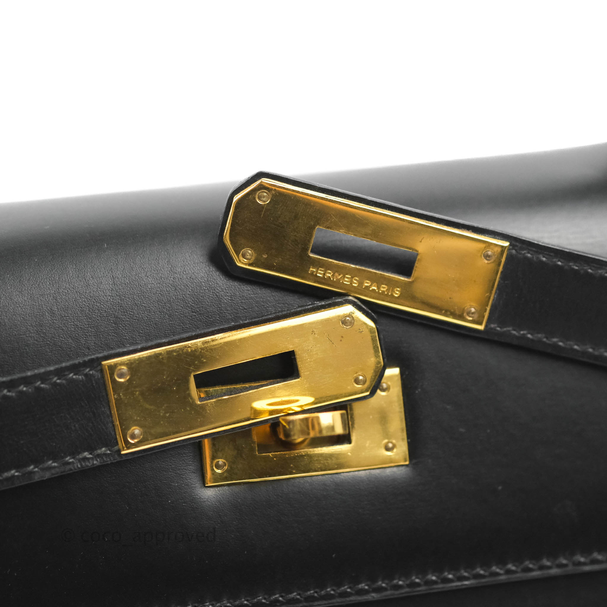 Hermes Kelly 28 Sellier Box Leather Black with Gold Hardware