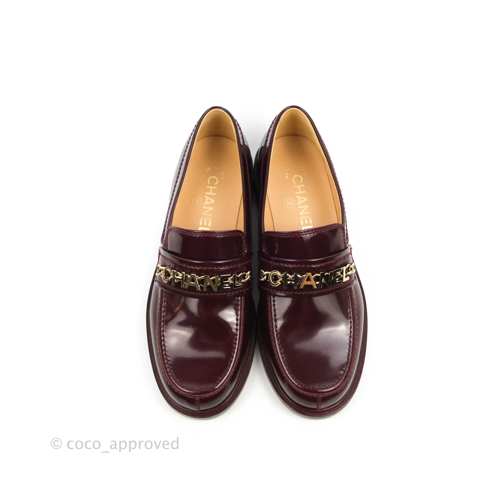Chanel Patent Calfskin Bordeaux Loafers 21S Size 37 – Coco