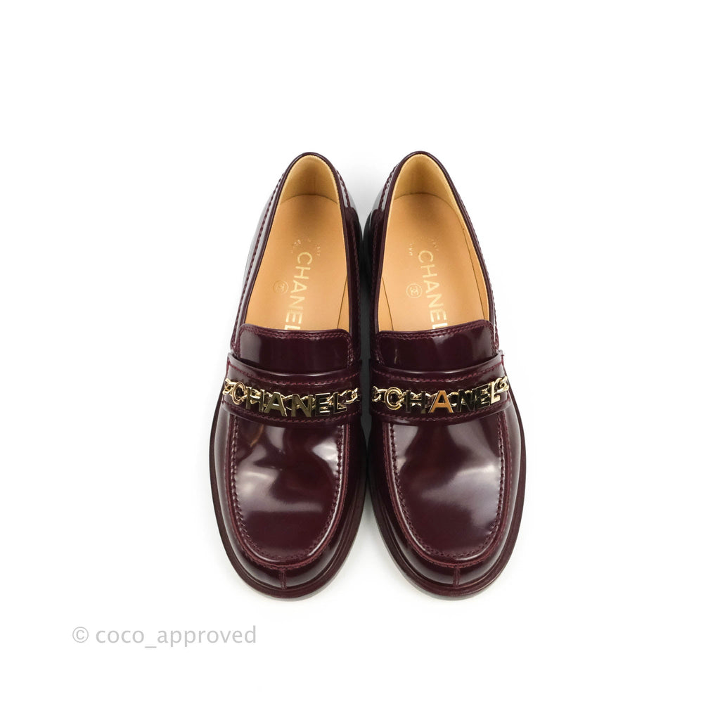 Chanel Patent Calfskin Bordeaux Loafers 21S Size 37