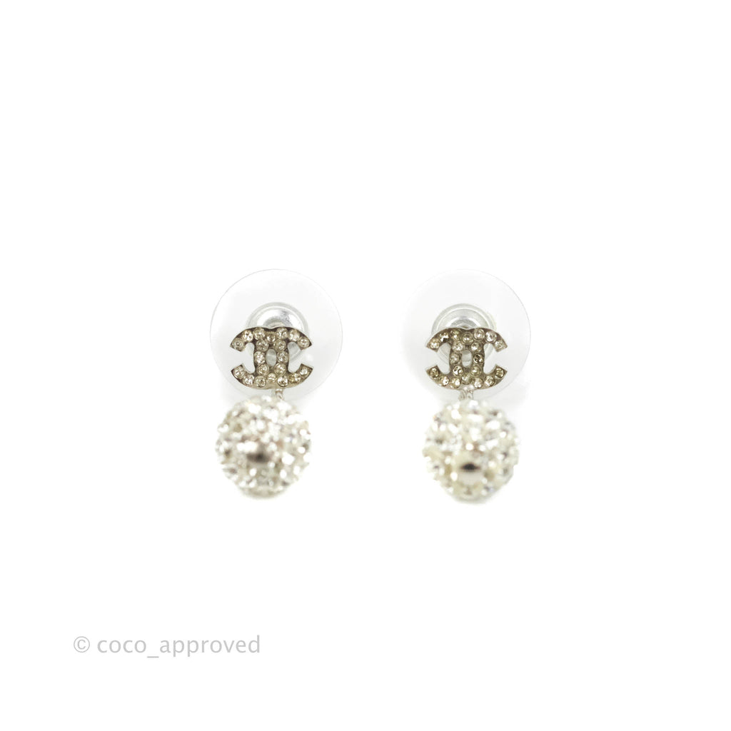 Chanel Crystal CC Drop Earrings Silver Hardware 11P