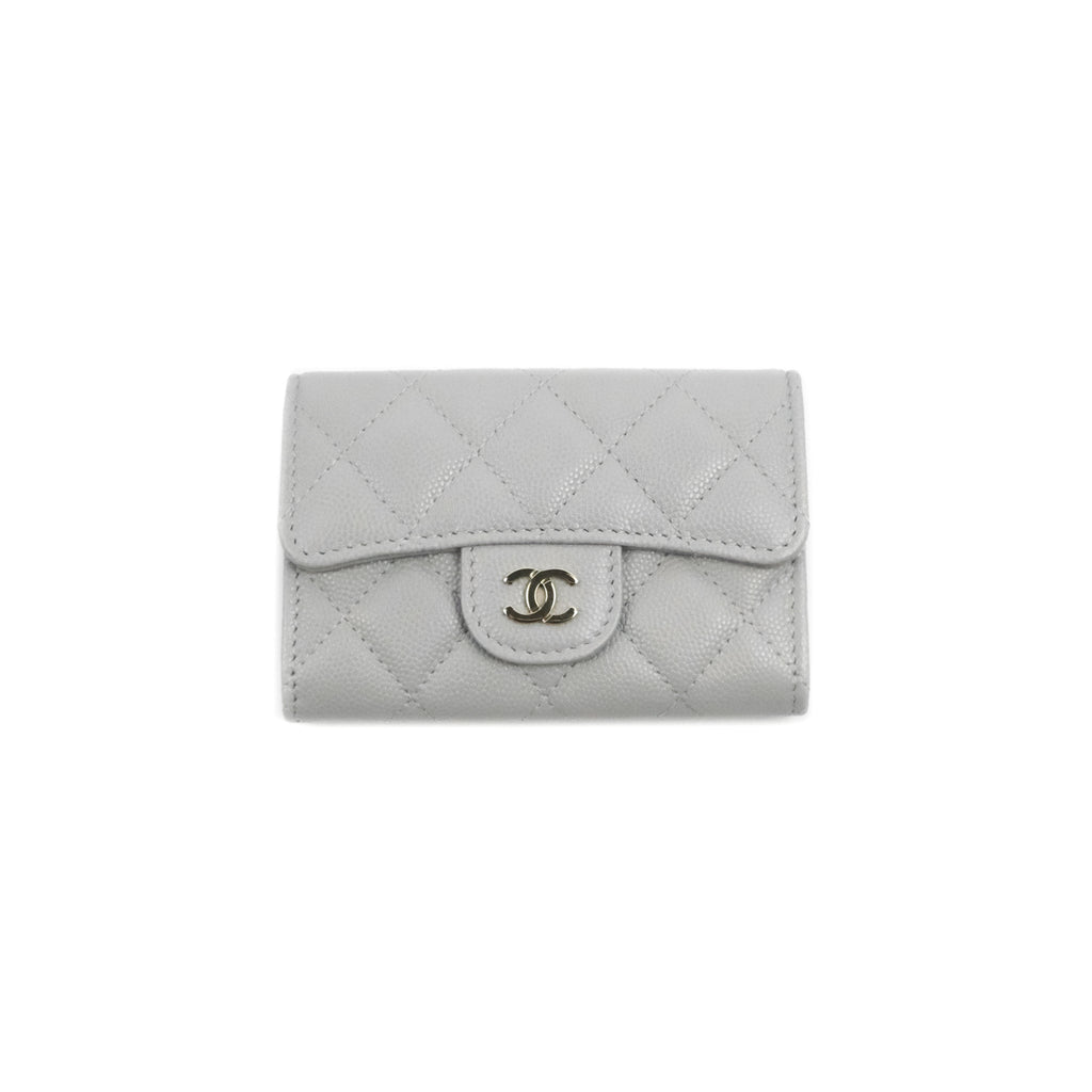 Chanel Quilted Flap Card Holder Grey Caviar Gold Hardware