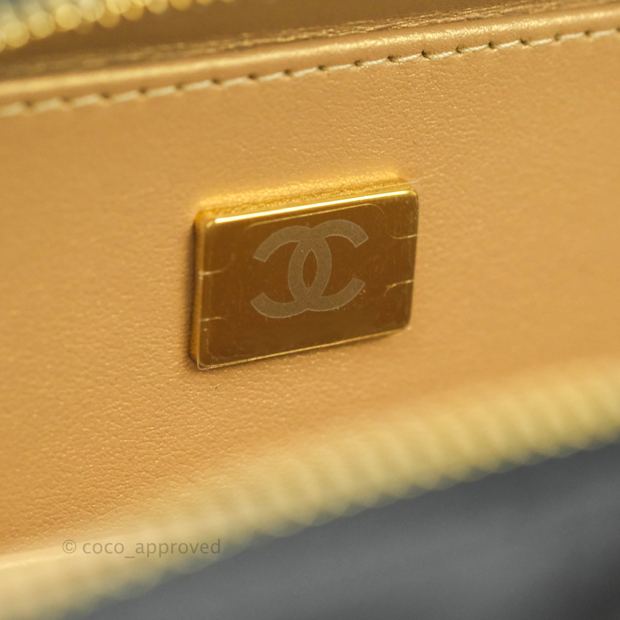 Chanel Quilted Golden Plate Vanity Case Black Lambskin Gold Hardware – Coco  Approved Studio