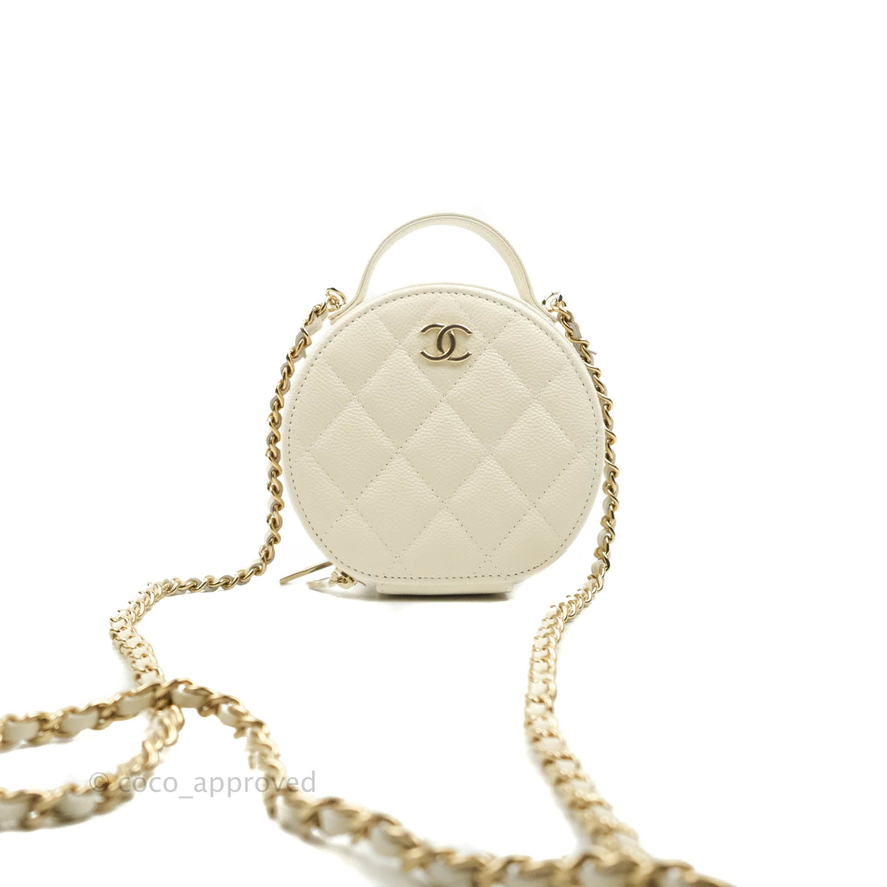 Chanel Mini Round Vanity Bag with Handle Ivory Caviar 22C