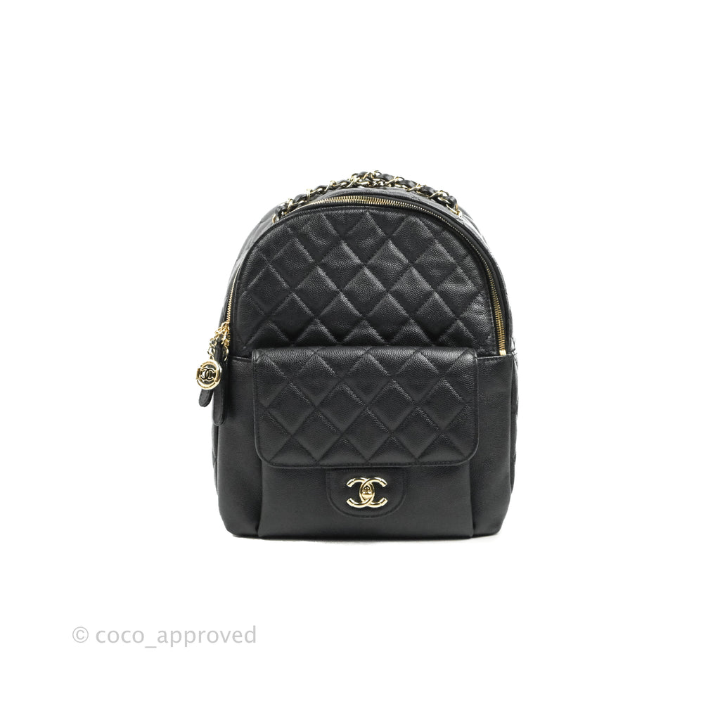 Chanel Quilted Large CC Day Backpack Black Caviar Gold Hardware