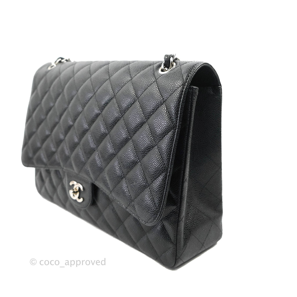 Chanel Single Flap Maxi Caviar Black Silver Hardware