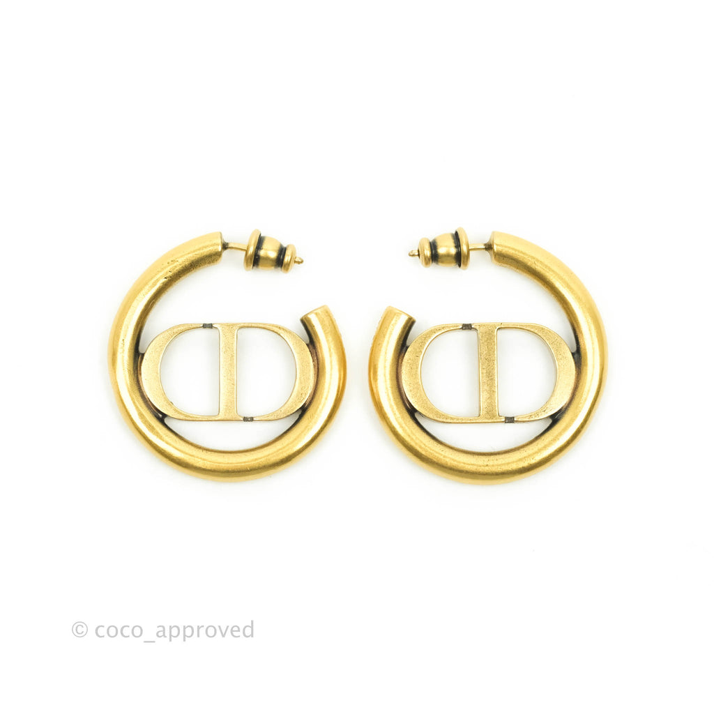 Christian Dior 30 Montaigne Hoop Earrings Antique Gold-Finish