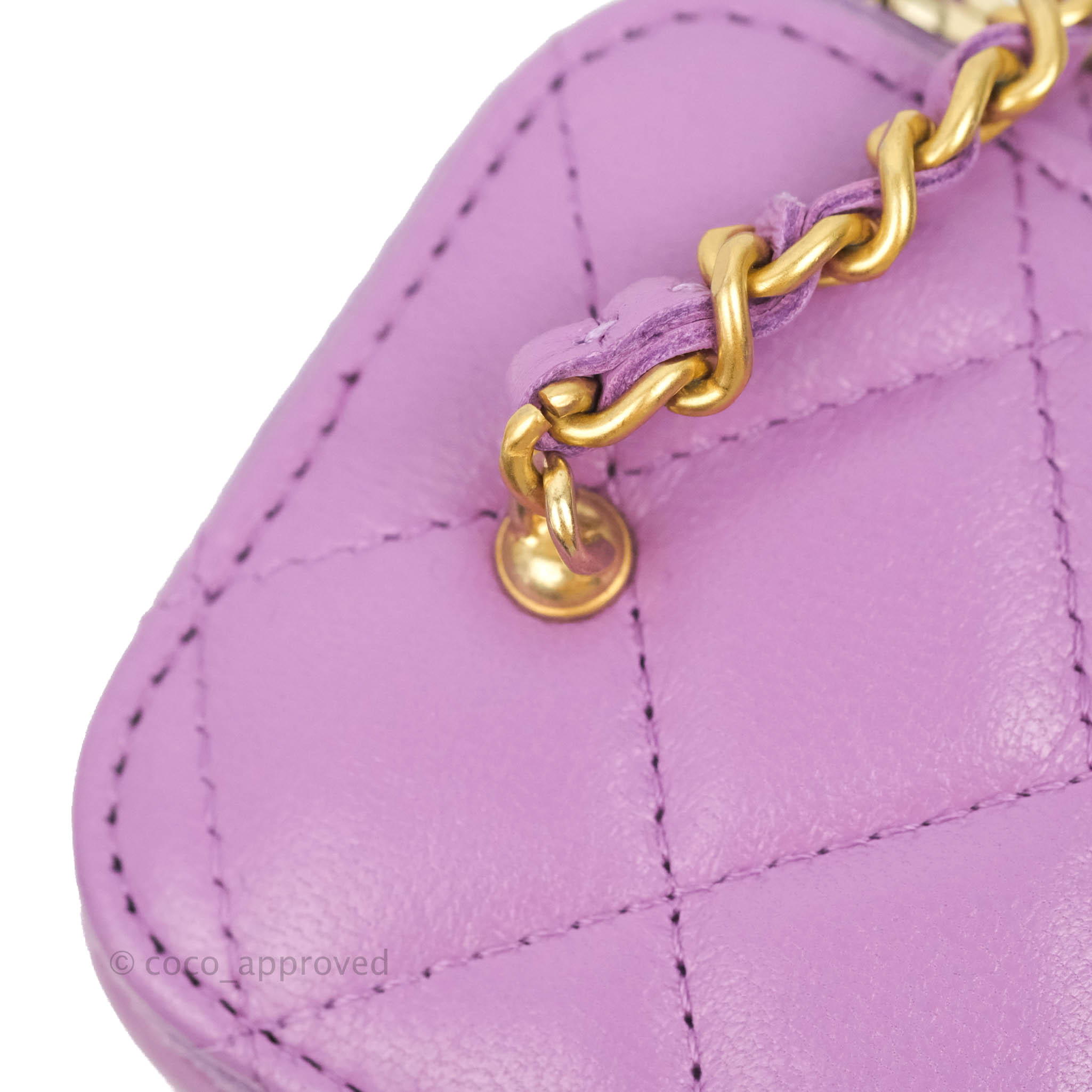 CHANEL Lambskin Quilted Pearl Crush Small Vanity Case With Chain Purple  1232210