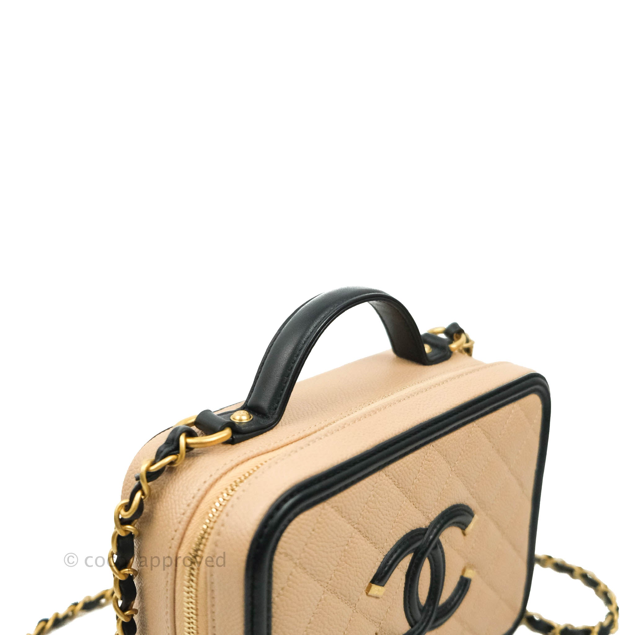 Chanel Quilted Medium CC Filigree Vanity Case Beige Caviar Gold Hardwa – Coco  Approved Studio