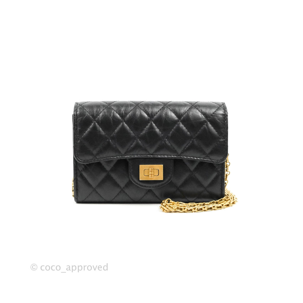Chanel Reissue 2.55 Clutch With Chain Black Crumpled Calfskin Aged Gold Hardware