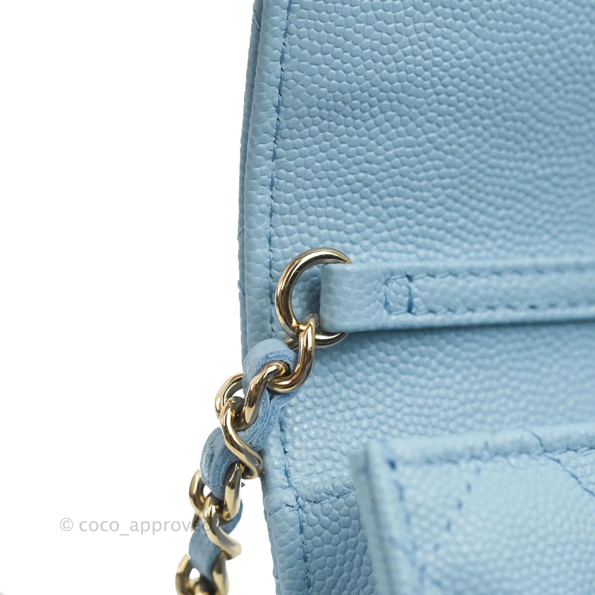 Chanel Phone Holder & Airpods Case with Chain Blue Caviar Gold