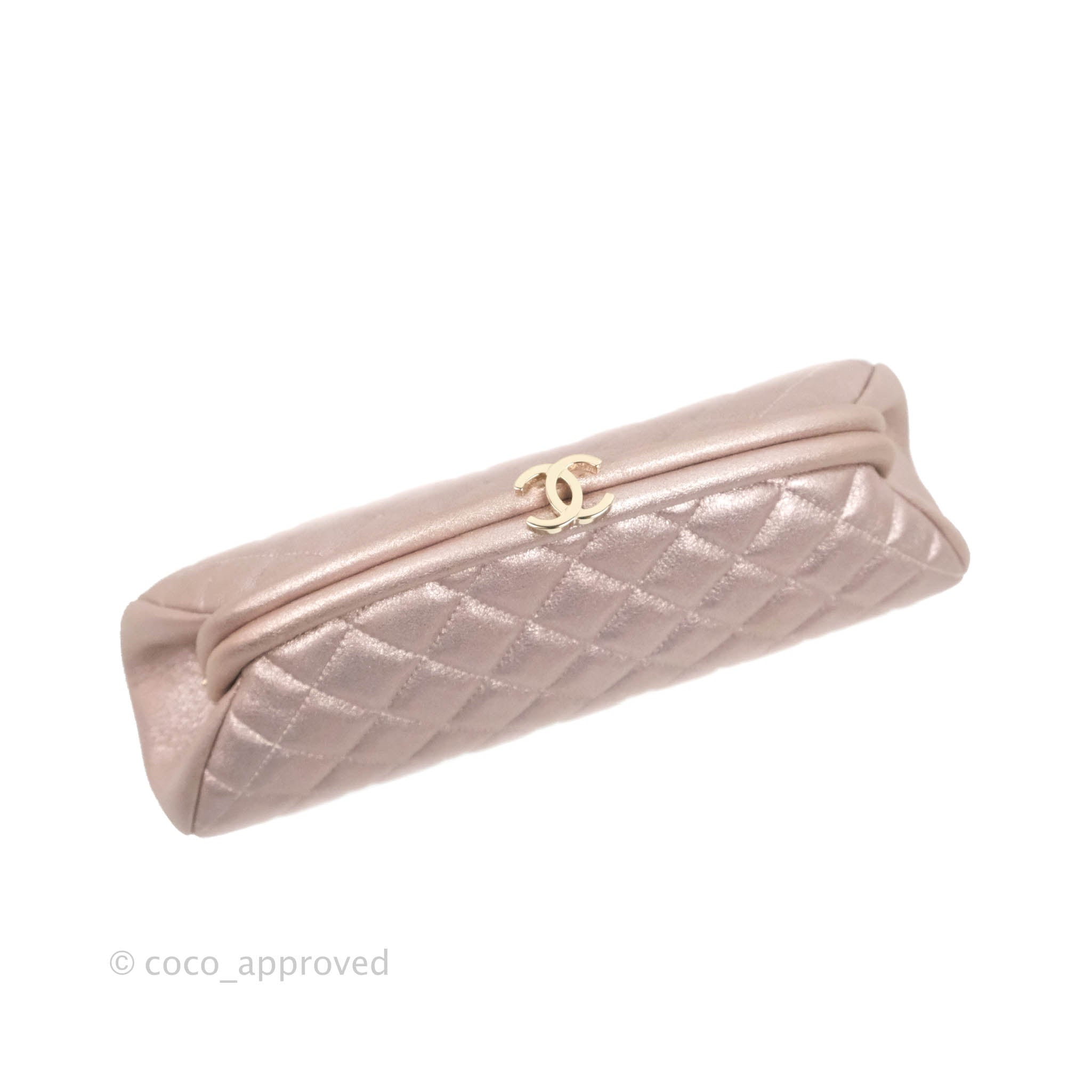 Chanel Quilted Timeless Kisslock Clutch Metallic Rose Gold