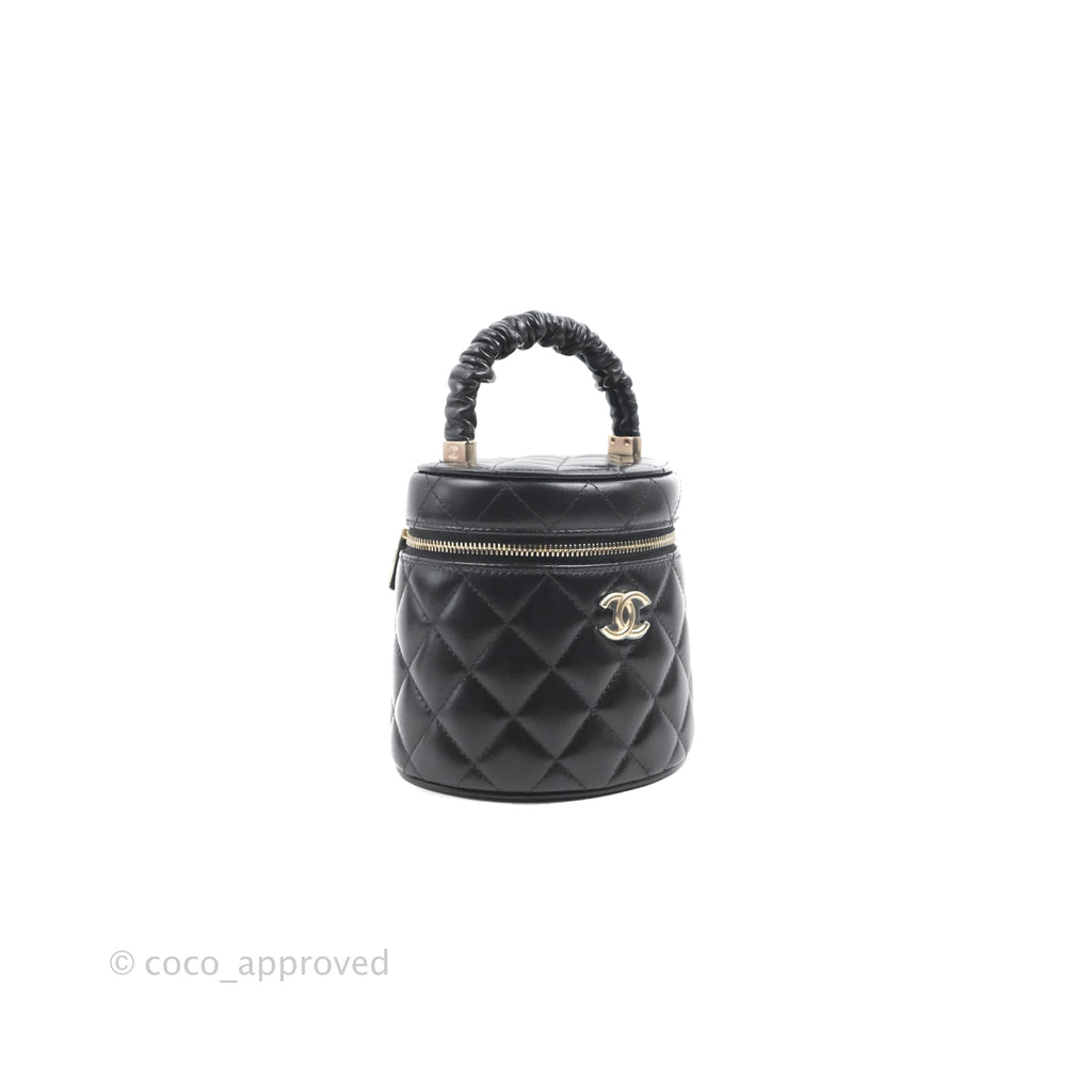 Chanel Mini Top Handle Vanity Case Black Shiny Lambskin Gold Hardware 22S