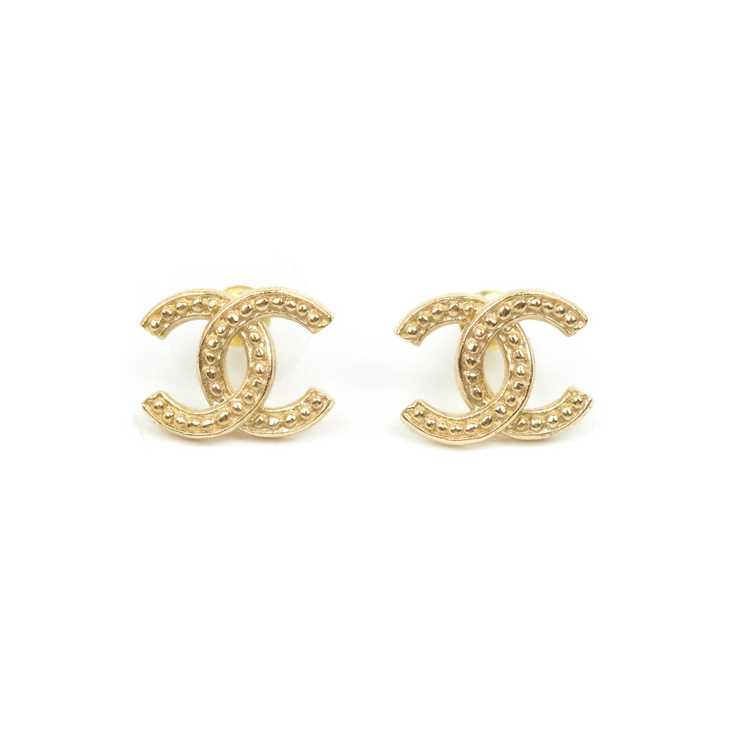 Chanel CC Earrings Gold Tone