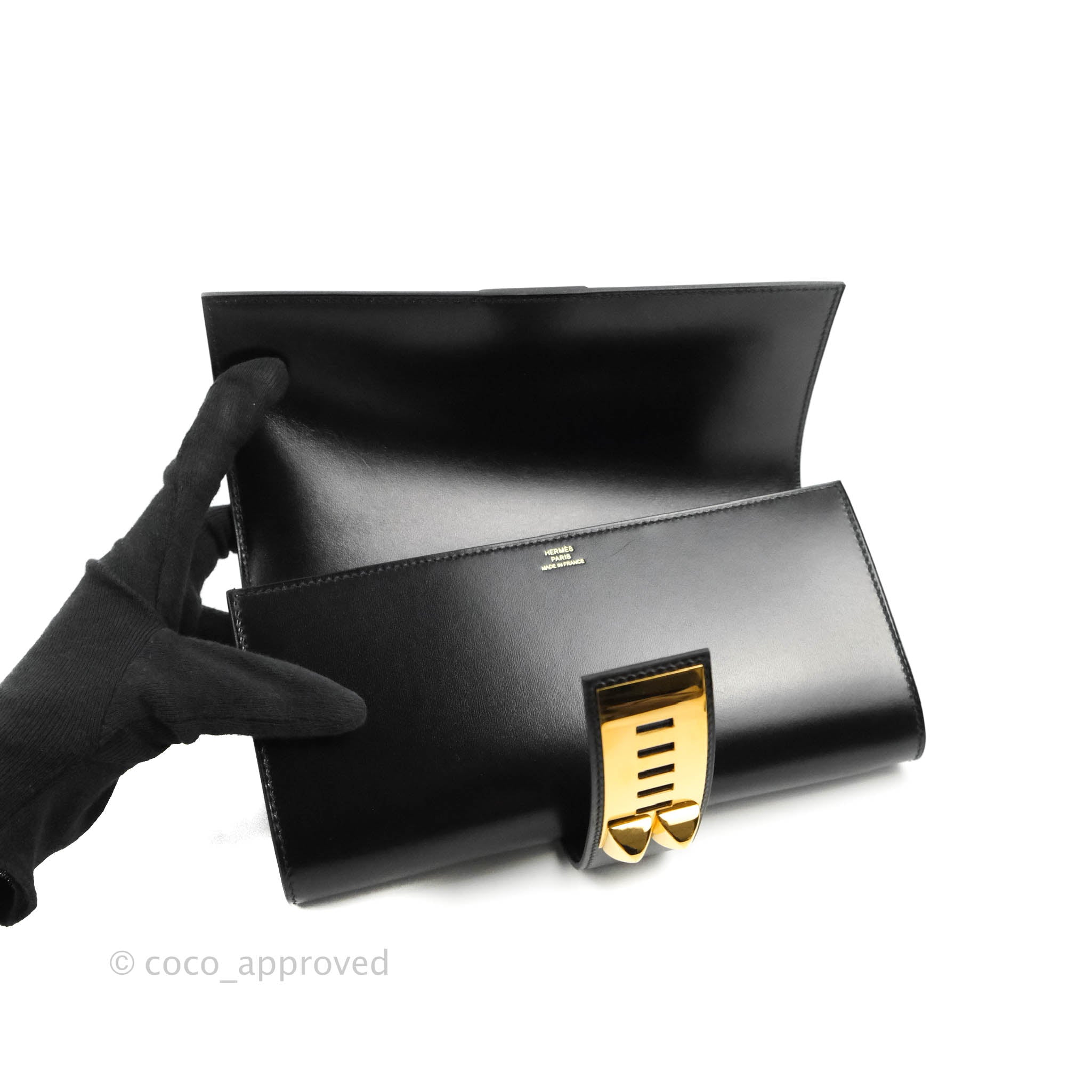 Black Hermes Box Calf Leather Clutch Bag – Designer Revival