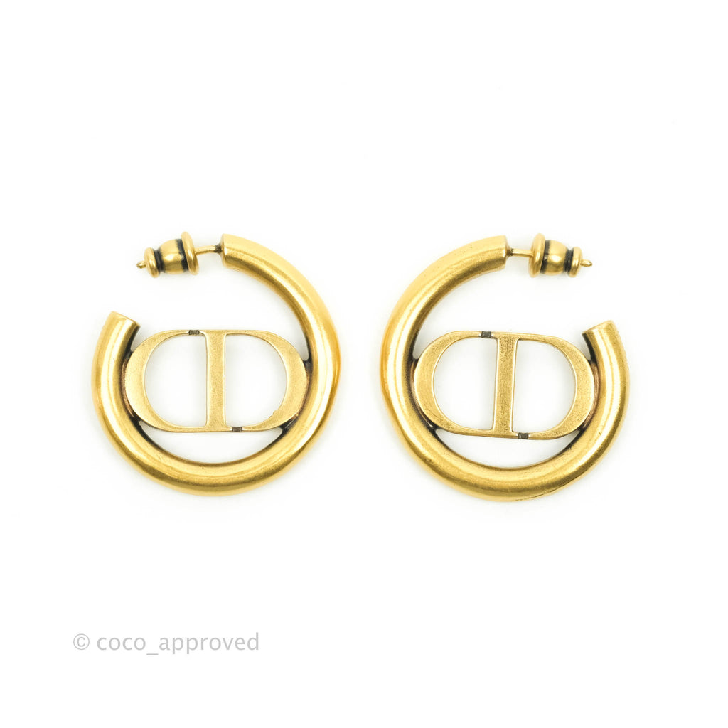 Christian Dior 30 Montaigne Hoop Earrings Antique Gold-Finish