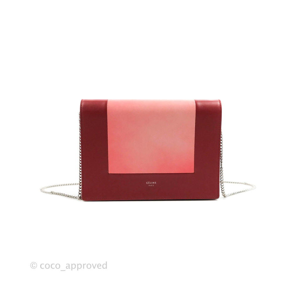 Celine Frame Evening Clutch On Chain Red Pink Smooth Lambskin Silver Hardware
