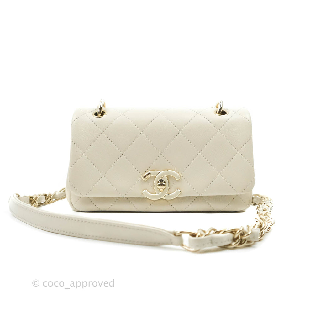Chanel Flat Quilted Flap Bag Lambskin & Gold-Tone Ivory 