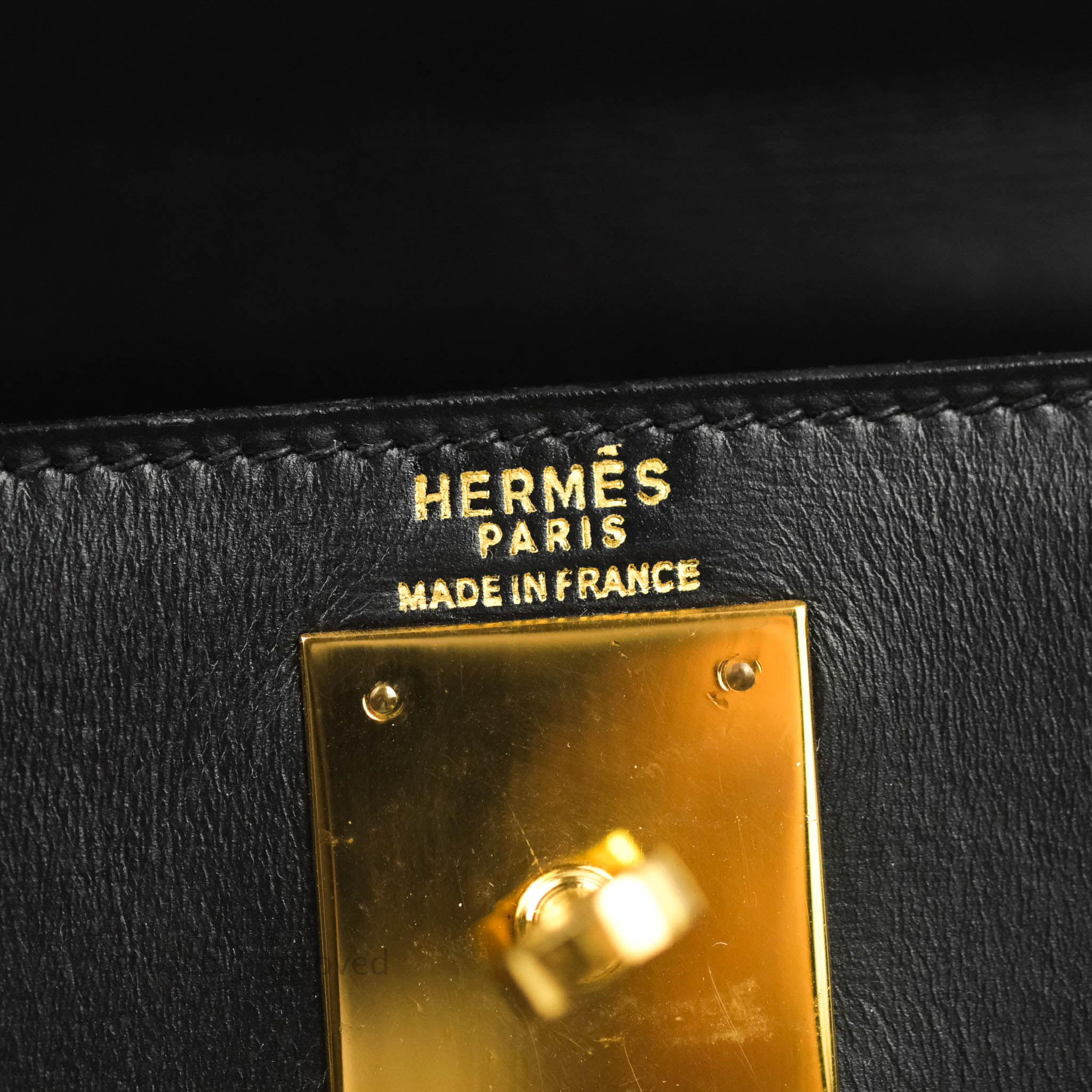 Hermès Vintage Black Box Calf Kelly 28 Sellier Gold Hardware, 1991