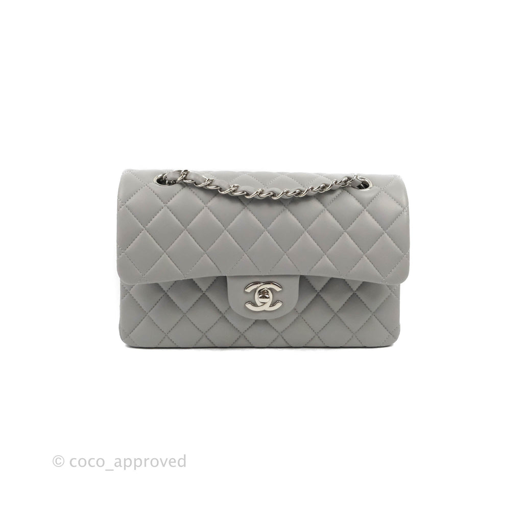 Chanel Small Classic Quilted Flap Grey Lambskin Silver Hardware