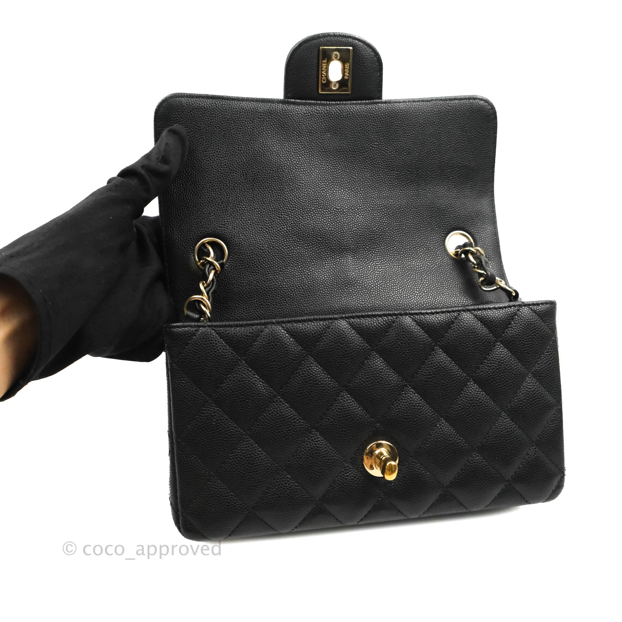 Chanel Mini Flap 淡金雙C菱格小羊皮斜背鍊包-20cm(A69900-黑), 斜背包/鍊帶包