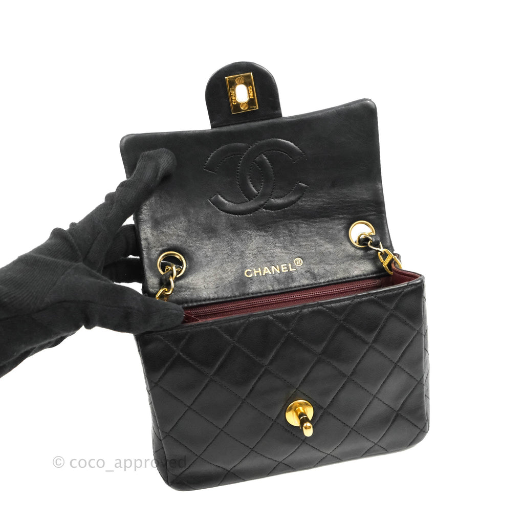 Chanel Vintage Mini Square Black Lambskin 24K Gold Hardware