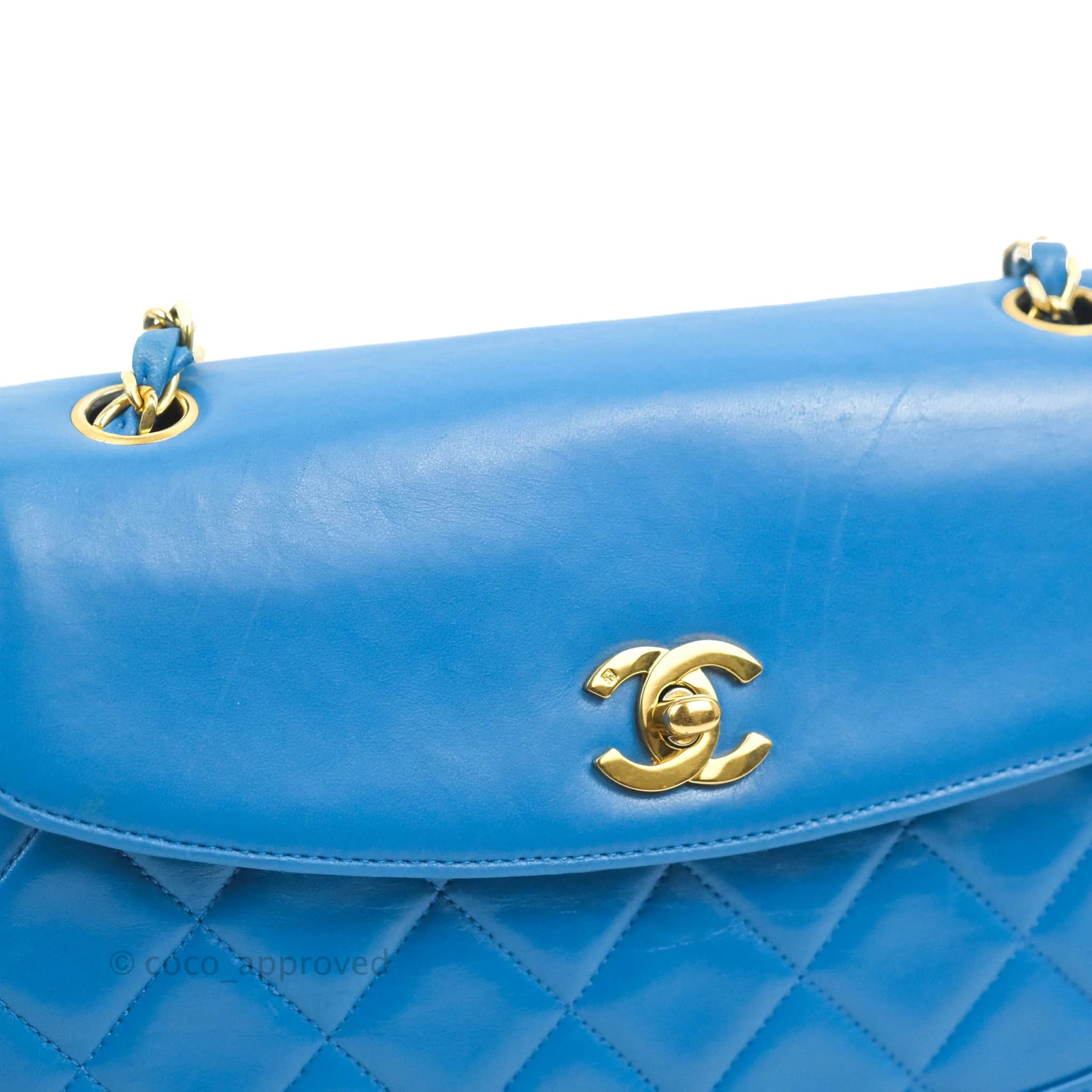 Chanel Vintage Trapezoid Flap Bag Blue Lambskin 24K Gold Hardware