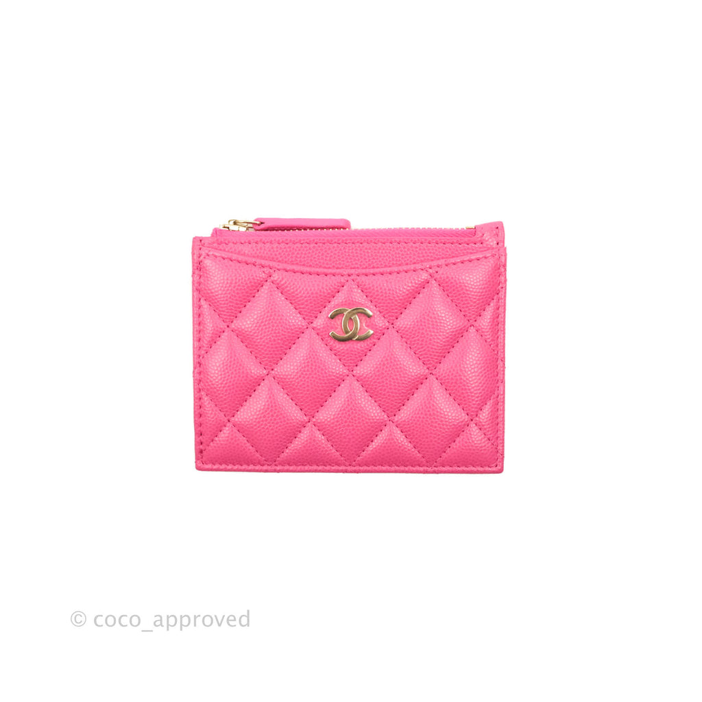 Chanel Quilted CC Zipped Card Holder Pink Caviar Gold Hardware