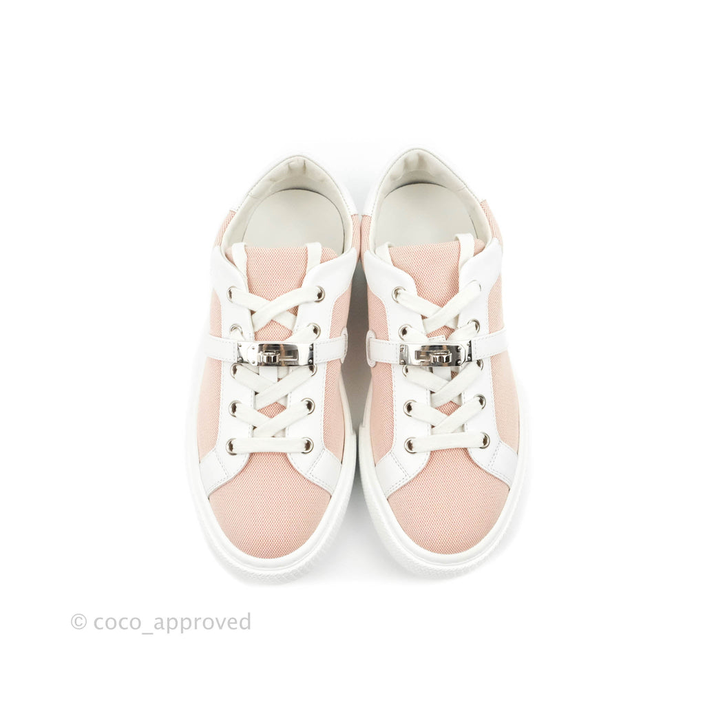 Hermès Day Sneakers Framboise Canvas White Calfskin Size 37