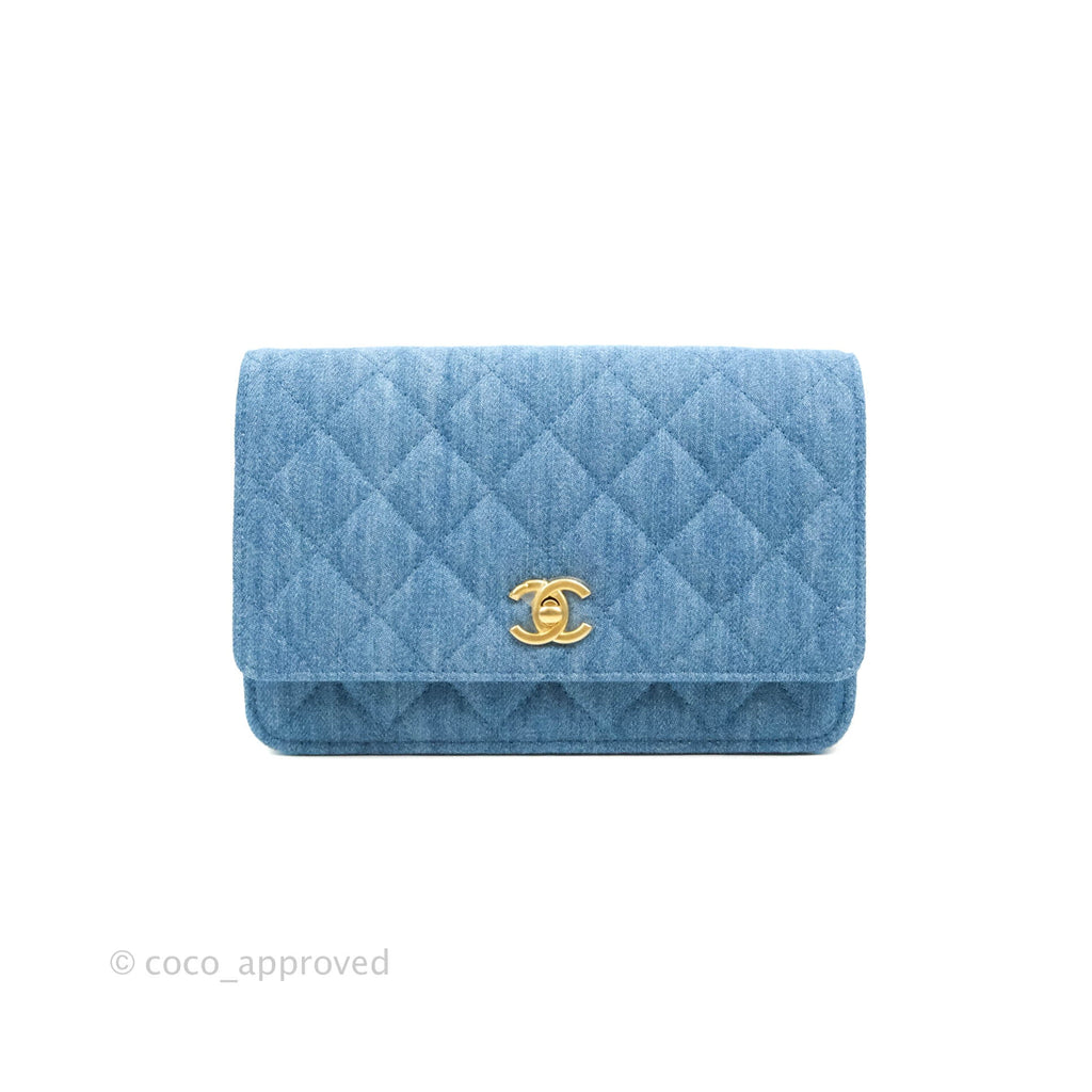 Chanel Quilted Pearl Crush Wallet on Chain WOC Denim Aged Gold Hardware