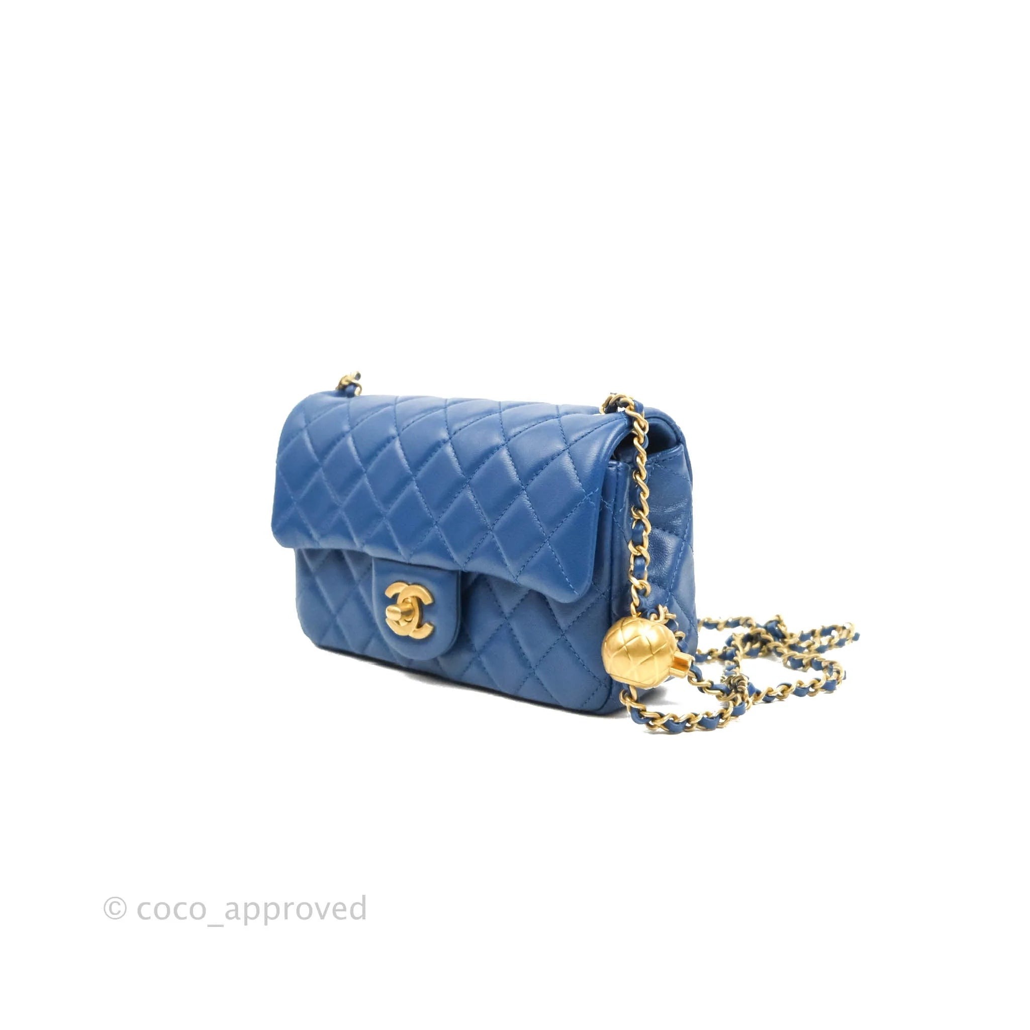 Chanel Quilted Mini Rectangular Pearl Crush Blue Lambskin Aged