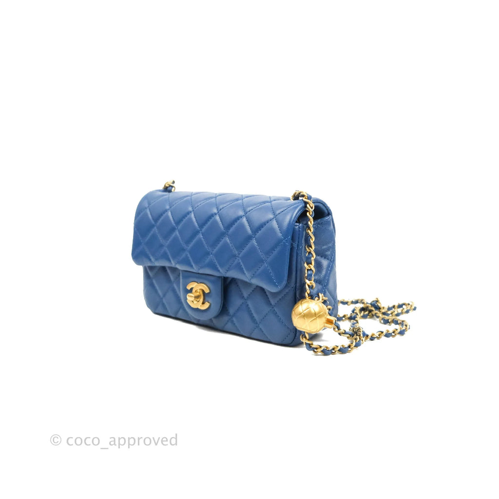 Chanel Quilted Mini Rectangular Pearl Crush Blue Lambskin Aged Gold Hardware