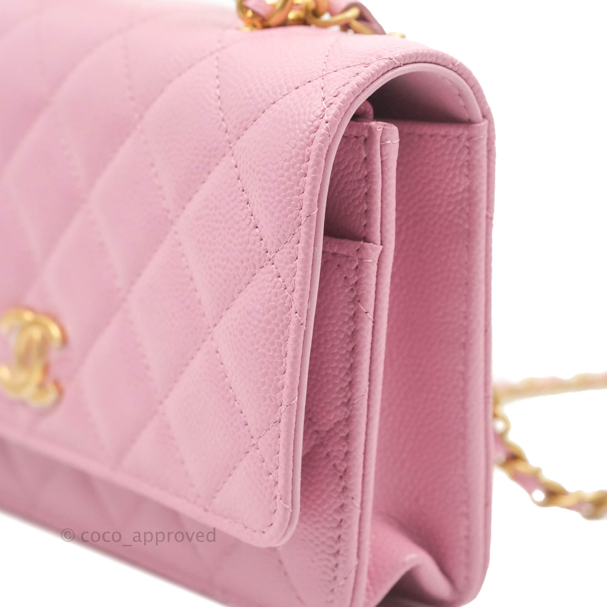 Chanel Pink Caviar Quilted CC Wallet On Chain Gold Hardware, 2022